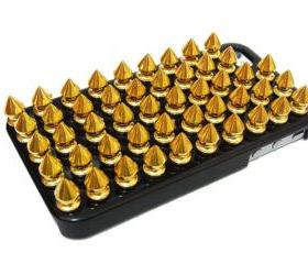 Gold Metal Spike Punk Stud Black Hard Back Case Cover For Apple iPhone 4 case, iphone 4G case, iphone 4S case A1