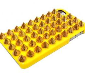 Gold Studded Spike iPhone 4 Case, Studded Punk iphone 4G case, Yellow iphone 4 case, Spike Punk iphone 4S case
