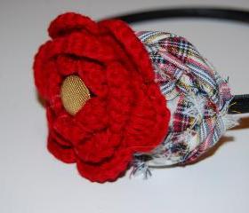 Plaid Rosette Crochet Flower headband for baby girls toddlers women christmas holiday dressy 