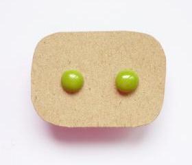 SALE - Small Round Green Dome/Round Ear Stud Earrings - 925 Sterling Silver Earrings - gift under 10