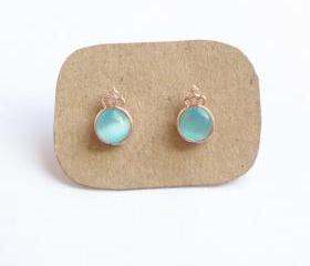 SALE - Little Blue Crown Rose Gold Stud Earrings - Gift under 10