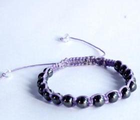 Magnetic Hematite & Wax Thread Square Knot Bracelet / Healing Stones Shamballa Bracelet / Healing Inspired - Gift under 15 - Adjustable