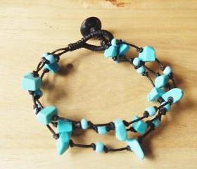 Turquoise Cluster Triple Strand Bracelet