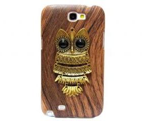 Wood Pattern Plastic Samsung galaxy Note 2 II case,Samsung Galaxy N7100 Note 2 case, Bronze Owl Samsung N7100 Galaxy Note 2 case DB