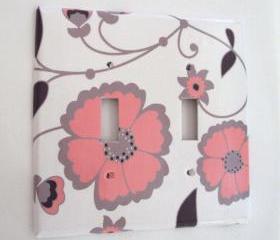 Double Switchplate Cover in Pink and Gray Floral Pattern