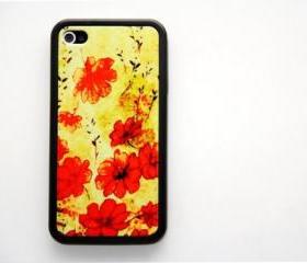 Vintage grunge red floral iPhone 4 and iPhone 4S Rubber Case