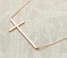 Sideways Cross Necklace in gold