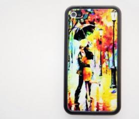 Lover in Raining Printing iPhone 4 and iPhone 4S Case Hard Plastic Case and Rubber Case