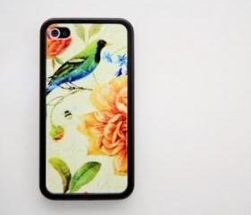 Vintage floral with bird iPhone 4 and iPhone 4 Rubber Case