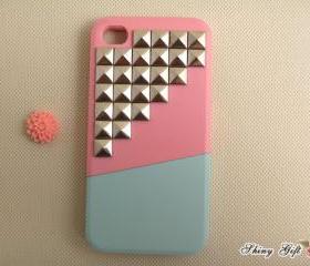 Studded iPhone 4 case, silver pyramid studs iPhone 4s case, iPhone 4 case studs, unique iPhone 4 case
