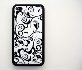 Black and White Floral Pattern iPhone 4 and 4S Rubber Case