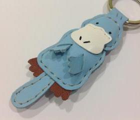 Platypus leather keychain ( Light blue )