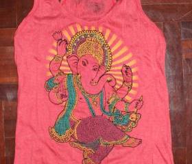 Women's T shirt SIZE S ONLY Ganesha Hindu OM Sign Hamsa Hand Yoga Clothing Buddha T-shirt Yoga Tee