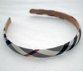 Beige Checked Headband, 1cm