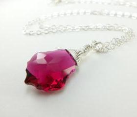 Ruby Red Necklace Wire Wrapped Crystal July Birthstone Necklace Sterling Silver Jewelry Bridal Wedding Bridesmaid
