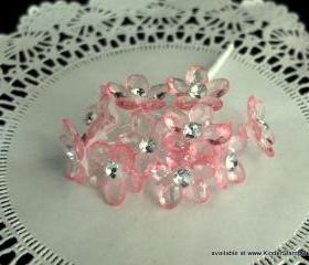 10 - Acrylic and Diamond Flowers with Organza leaves - Baby Pink