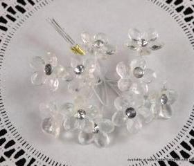 10 - Acrylic and Diamond Flowers with Organza leaves - Glass (Clear)