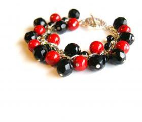 Cranberry and Black Beaded Bracelet