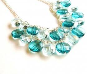 Teal Beaded Chain Dangle Necklace