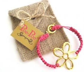 Hemp Bracelet, Braided Bracelet, Friendship Bracelet, Flower, Pink 