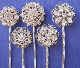 Wedding Accessories, Hair Pins, 5 Hair Pins, Rhinestone hair accessories, Hair Pins, Bobby Pins, U pins