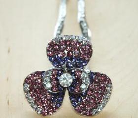 Lavender Silver Rhinestone Flower Hair Comb