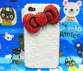 Red Bow iphone 4 Pearl case, Pearl iphone 4G case, iphone 4S Pearl Bow case, iphone 4 Case Cover A2