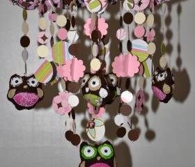 Too Hoot for Owls Crib Mobile (pink/brown) Nursery Decor, Baby Shower Gift, Baby Chandelier 