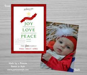 Wishing You Joy Love Peace Photo Christmas Card Design *free* return address labels file with purchase
