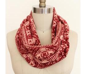 Infinity Scarf Circle Loop Peach and Raspberry Colored Boho Bohemian Jersey