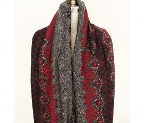 Infinity Scarf Grey Red Boho Bohemian Extra Long Circle Loop