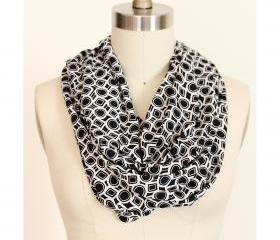 Infinity Scarf in Geometric Black and White Circles and Squares Circle Loop