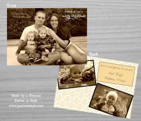 Gold Damask photo christmas card design *free* return address labels file with purchase
