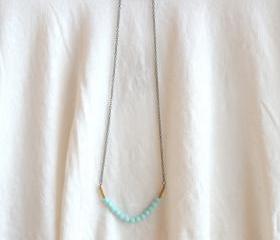 Mustard Yellow Glass Czech Bead Necklace // Turquoise Bead Necklace // Bridesmaid Gifts // Bohemian Necklace