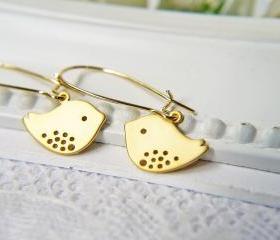 Matte Gold Lovebirds Earrings. Modern. Simple. Adorable