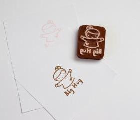 Hand Carved Rubber Stamp / Big Hug