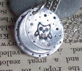 Owl and the Moon - Fine Silver Necklace