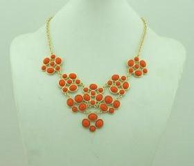 Orange-red necklace, handmade bib Necklace/Statement Bubble Necklace,bridesmaid gifts,Beaded Jewelry