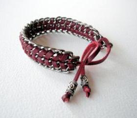 Braided Chain Friendship Bracelet, Christmas Fashion, Burgundy Plum color