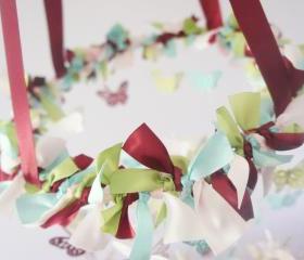 Baby Mobile- Butterflies in Burgundy, Aqua, Green, & Pink