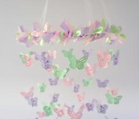 Pastel Mint, Pink, Lavender Nursery Butterfly Mobile, Photography Prop, Baby Shower Gift