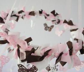 Polka Dot Nursery Mobile- Butterflies in Pink, White, & Chocolate