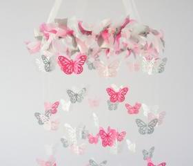 Pink & Gray Nursery Butterfly Mobile