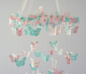 Pink & Aqua Nursery Butterfly Mobile