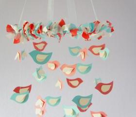Coral, Aqua & Ivory Bird Nursery Mobile