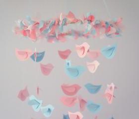 Pink & Blue Nursery Mobile- Birdie Nursery Decor, Baby Shower Gift
