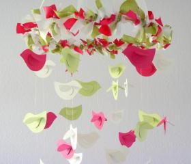 Nursery Birds in Pinks Green & White