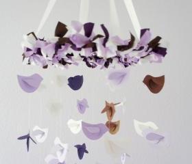 Lavender Brown Purple & White Bird Mobile, Nursery Decor, Baby Shower Gift