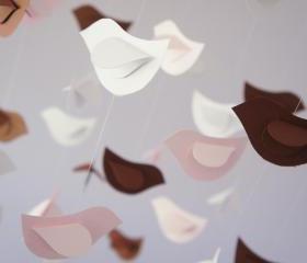 Pink, Brown & White Bird Nursery Mobile