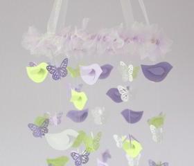 Lavender & Green Nursery Decor Mobile- Birds & Butterflies